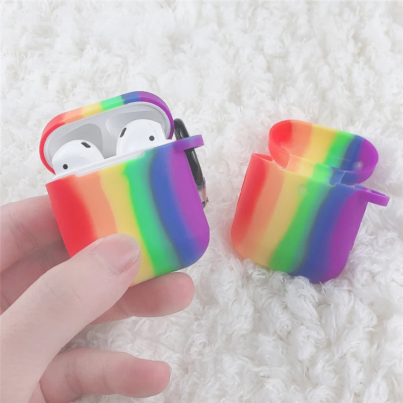 Силиконовый чехол Радужный защитный для AirPods TPU Bluetooth наушники Мягкий силиконовый