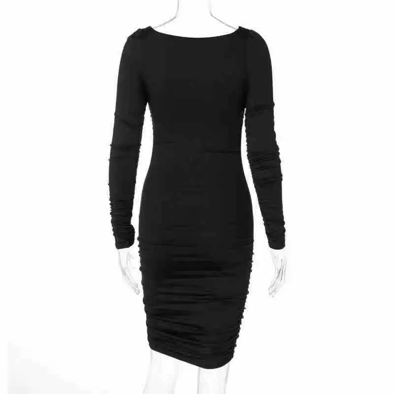 

WEPBEL Spring and Autumn Elegant Long Sleeve High Waist Square Collar Mini Dress Women's Sexy Solid Color Slim Dress