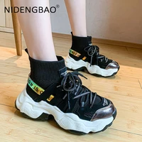 women platform ankle boots 2021 autumn winter ladies sneakers chunky shoes knitting thick sole socks footwear female trainers
