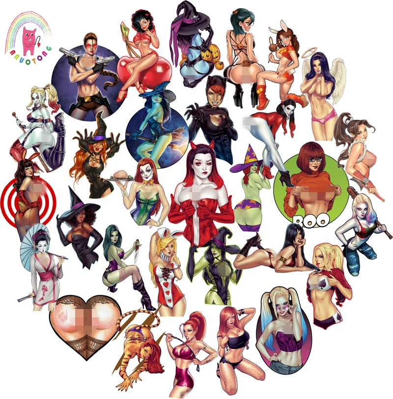 

50Pcs sexy tattoo beauty Pvc Waterproof Stickers For Laptop Cartoon graffiti Luggage Guitar Decal Funny Toy Sticker Home Decor