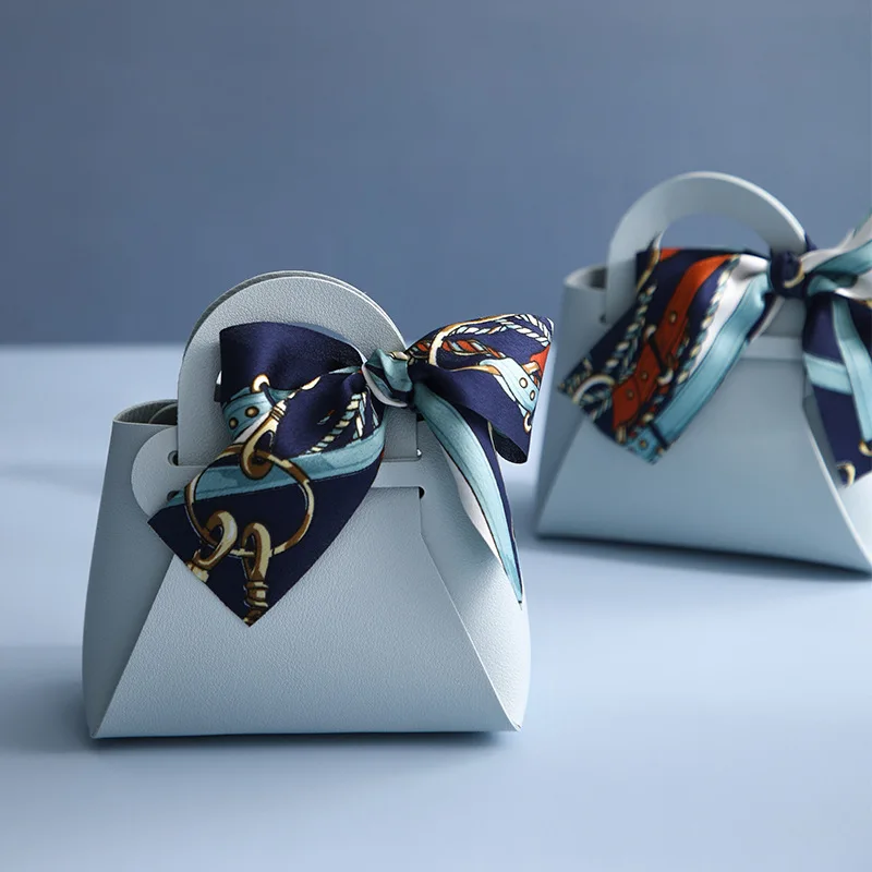 10 PCS Small Leather Gift Box New Creative Handbag Shape Ribbon Bow Temperament Solid Color Candy With Hand Bag | Дом и сад