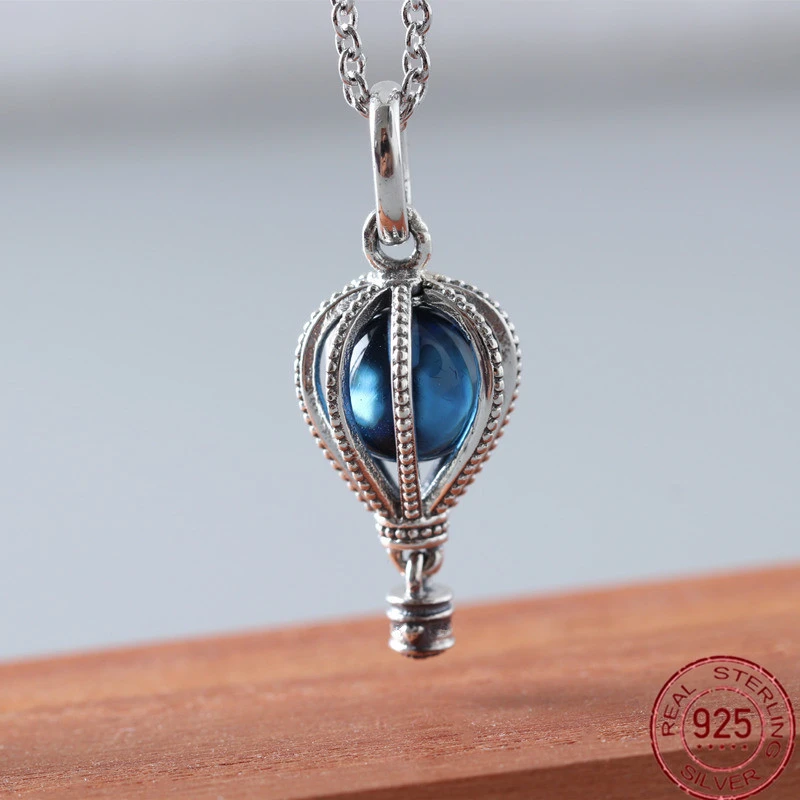 

2019 New Blue Hot Air Balloon Pendant Charm 925 Sterling Silver Fit pandora Bracelet Necklace Romantic Valentine's Day Gift