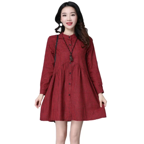 Женская блузка с длинным рукавом рубашки в клетку со стоячим воротником