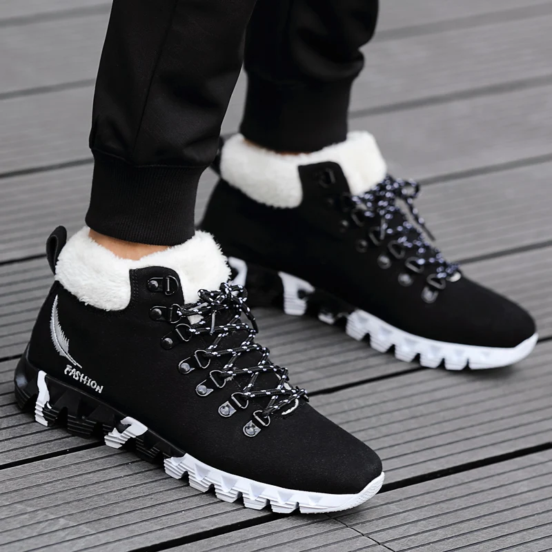 Brand Men Winter Boots Cow Suede Warm Snow Boots Work Casual Hiking Shoes Outdoor Waterproof Non-slip Ankle Boots Men Shoes