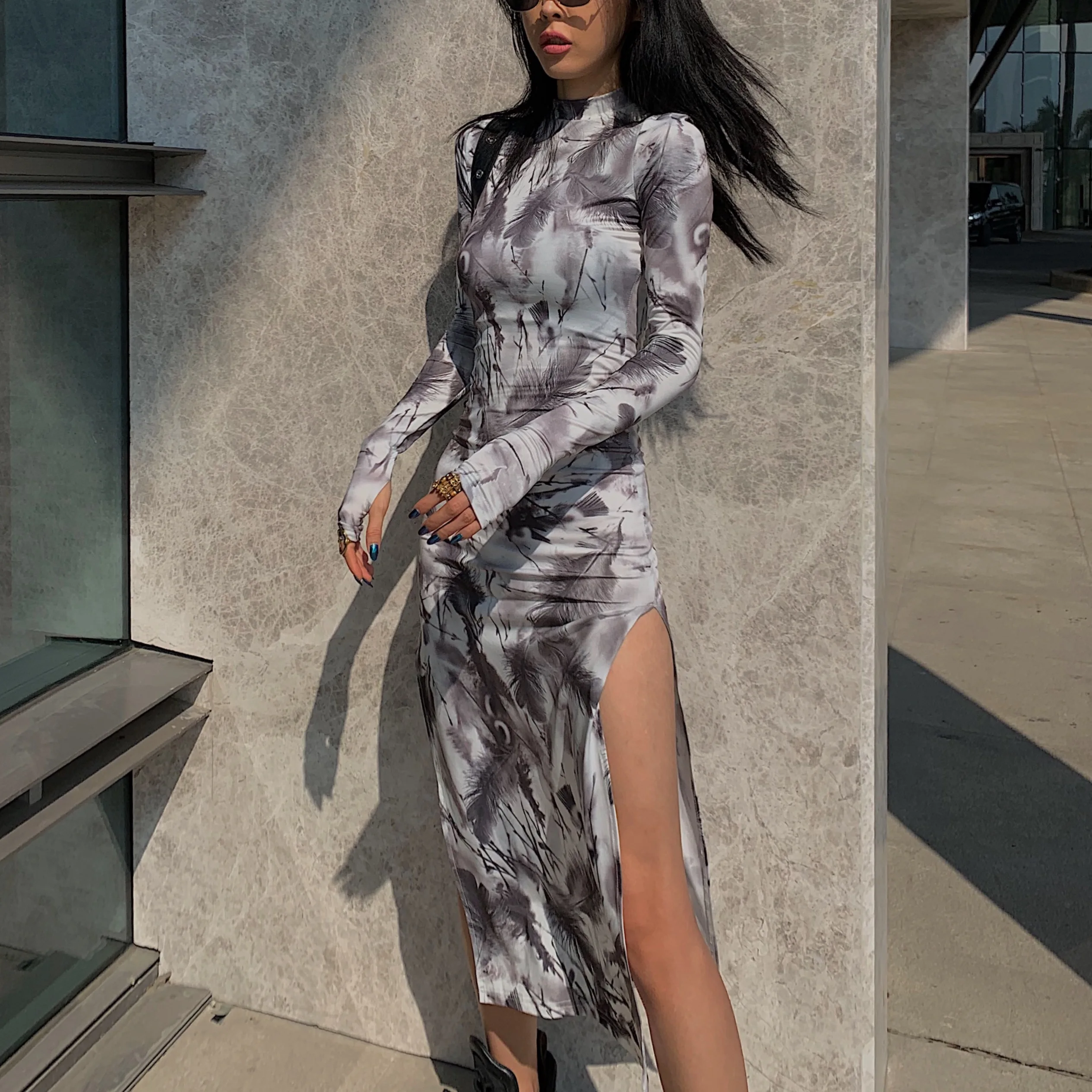 Женское винтажное платье макси дизайнерское облегающее в стиле Харадзюку осень