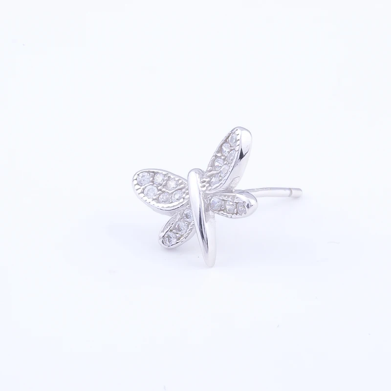 Pekurr 925 Sterling Silver CZ Zircon Butterfly Dragonfly Women Stud Earrings Fashion Jewelry For Girl Insect Style Ear Gifts
