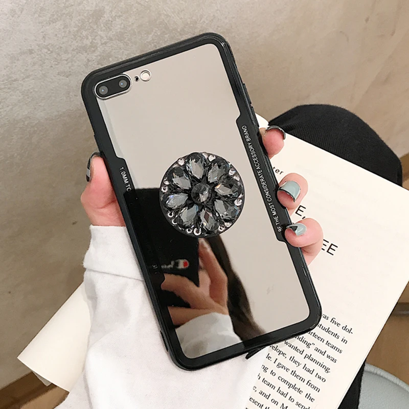 Роскошный зеркальный чехол со стразами для iPhone X 10 8 7 6S 6 Plus акриловая задняя