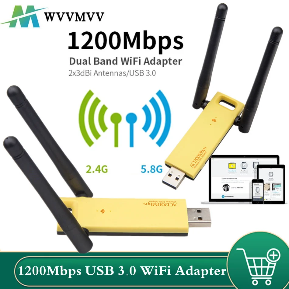 

1200Mbps USB 3.0 WiFi Adapter Dual Band 2.4G 5G AC1200 Wireless Network WiFi Adapter Ethernet 802.11AC w/ Antenna for Laptop PC