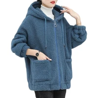 plush thick warm faux lamb wool coat women autumn winter 2021 plus size loose hooded outerwear ladies zipper cardigan hoodie