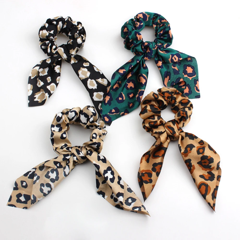 Резинка для волос женская с леопардовым принтом эластичная лента цветочным в