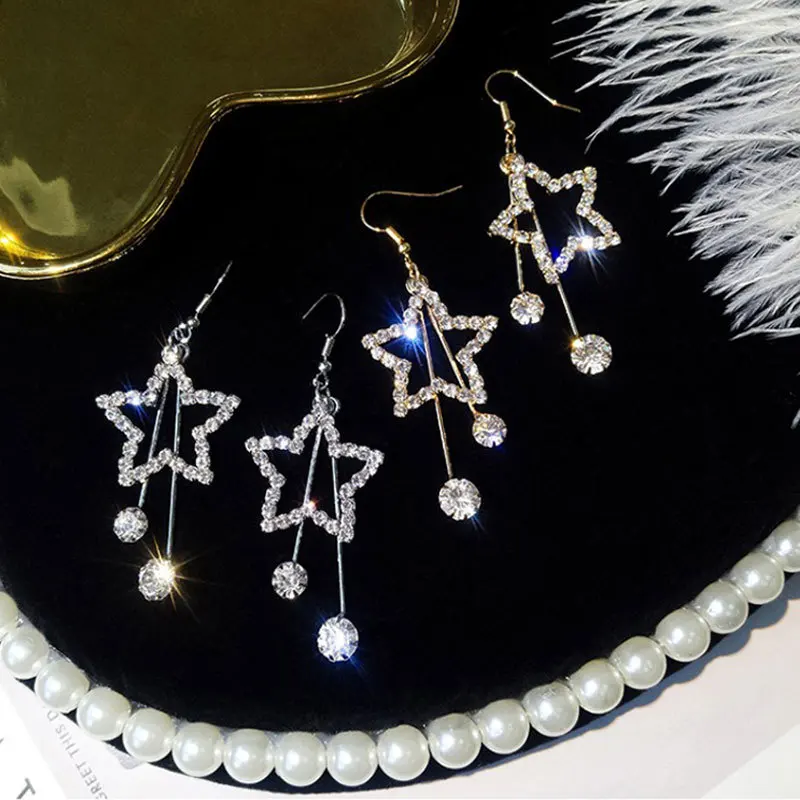 

Корейские темпераментные длинные серьги с крючком и пятиконечными звездами, индивидуальные натуральные модные серьги с Красной сеткой, ювелирные изделия для женщин