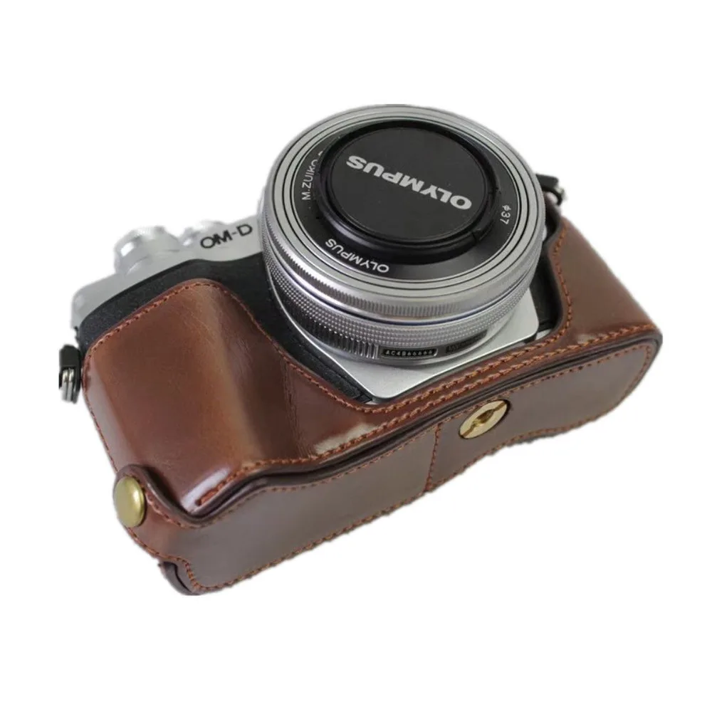 Фото Кожаный чехол для фотокамеры с полуобложкой для Olympus PEN-F EM5 EM10 OM-D E-M5 Mark II III IV №4