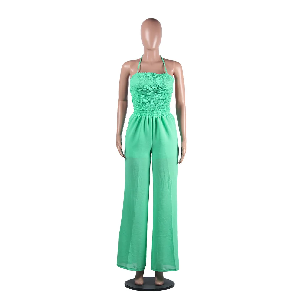 

Echoine Summer Lace Up Backless Sexy Wide Leg Beach Jumpsuit Elegant Rompers Sleeveless Stretch Strapless Overalls