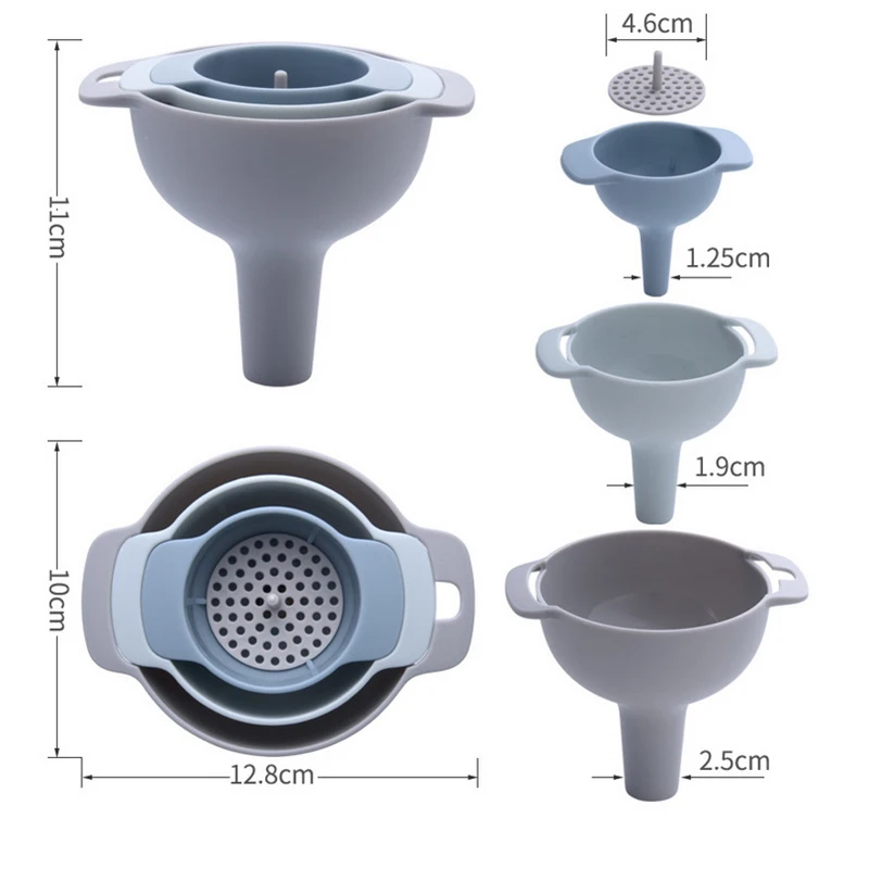

4-in-1 Funnels Suit Oil Funnel Set Strainer Kitchen Tools Oil Water Spices Wine Flask Filter Funnel Plastic Oil Splash Guard