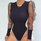 Женское Кружевное боди в горошек, элегантный винтажный облегающий сетчатый комбинезон с пышными рукавами, осень 2021