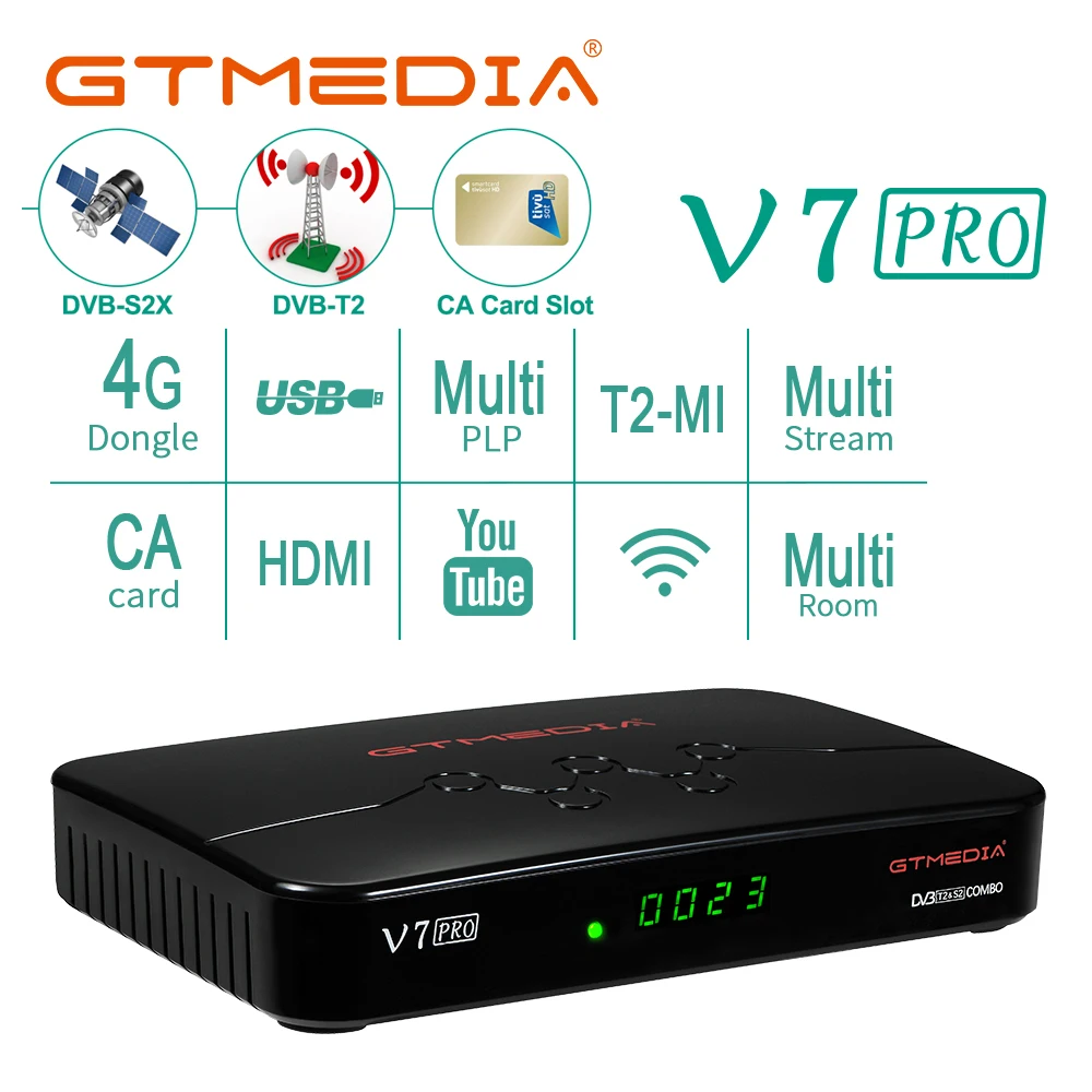 Испания GTmedia V7 PRO Combo dvb t2/s2 спутниковый ресивер Поддержка H.265 PowerVu Biss Key Youtube USB Wifi 1080P