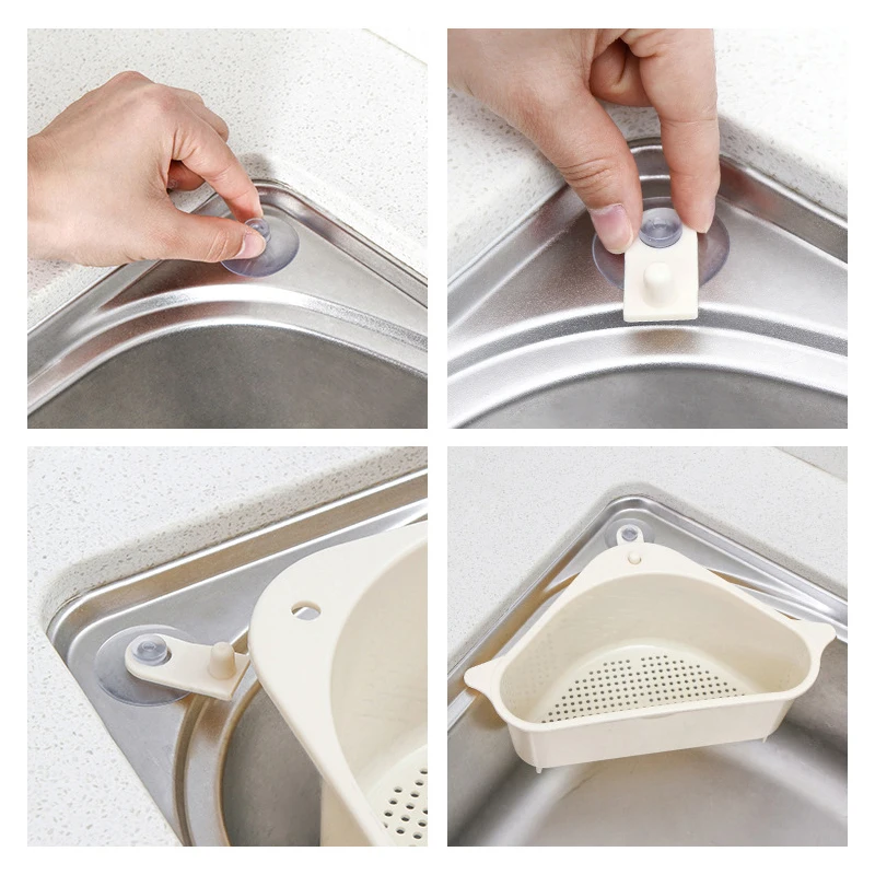 

2PC Kitchen Accessory Plastic Triangle Sink Draining Racks For Fruit Vegetable Sponge Multi-function Kitchen Storage Holder
