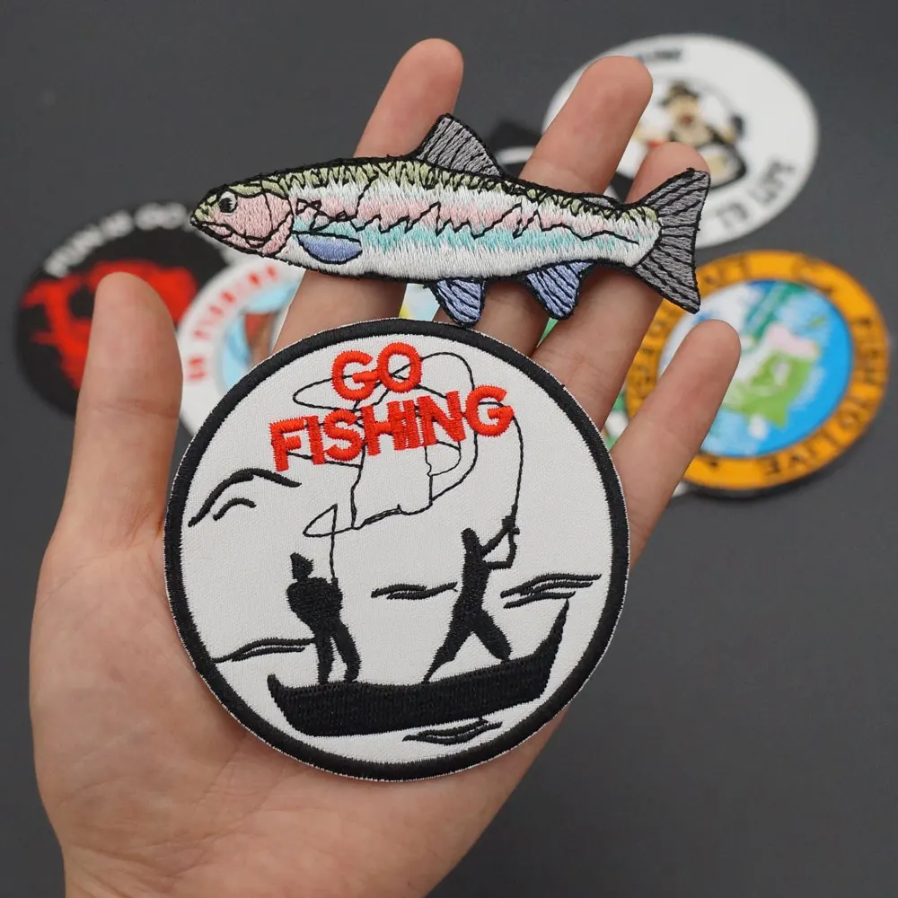 Нашивки GO FISHING с вышивкой утюгом на задней стороне для мотоцикла рыцаря кожаный