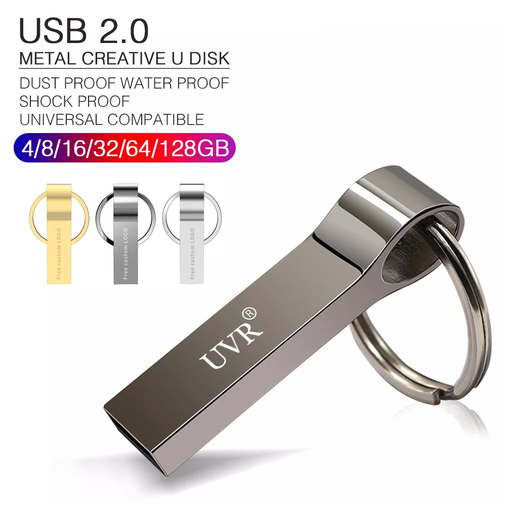 

Pendrive 64GB metal waterproof U disk 2.0 cle usb128GB Key pen drive 16GB 8GB 4GB USB Flash Drive 32GBusb Stick free custom logo
