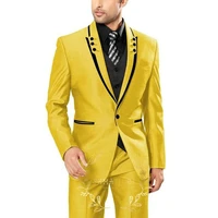 szmanlizi male costumes 2022 yellow wedding suits for men slim fit 3 pieces set custom made formal best man groom party tuxedos
