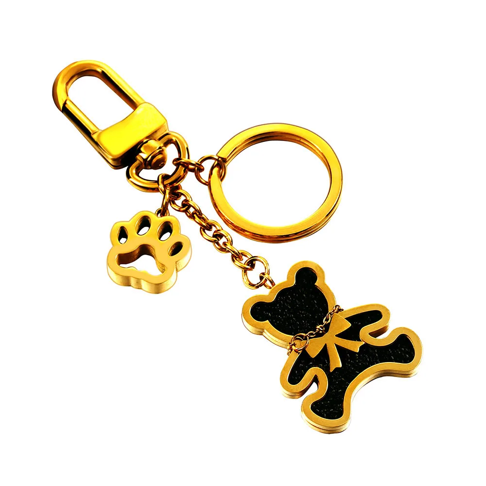 

New Dog PawTag Leather Bear Dog Clasp Stainless Steel Keychain Keyring Handbag Bags Pendant Key Chain Ring Holder For Car