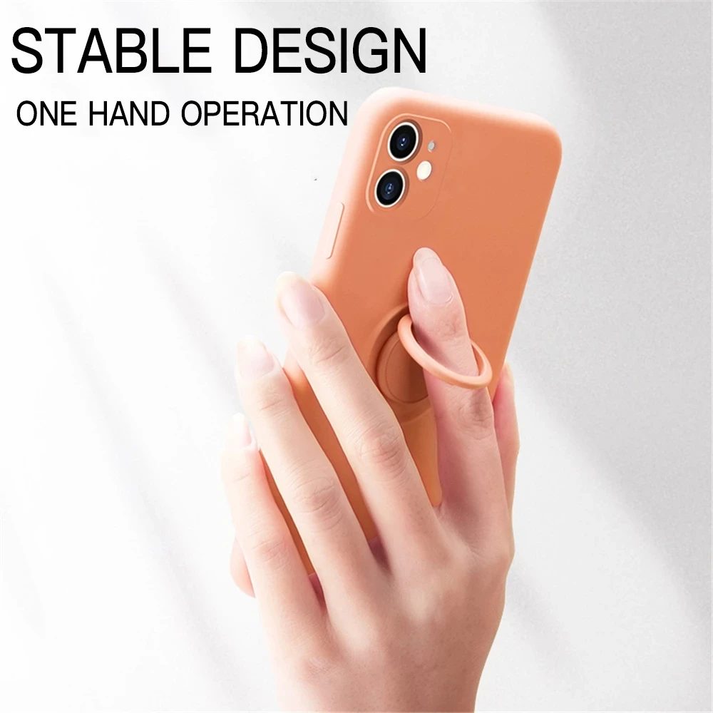 Liquid Silicon Ring Holder Phone Case For OPPO A15 A15S A35 A52 A53 A53S A54 A72 A73 A74 A92 A93 4G 5G Bracket Protection Cover