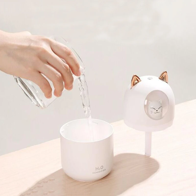 

300ML Air Humidifier Ultrasonic Cool Mist Maker Fogger with Colorful Lamp USB Cute Cat Mini Aroma Diffuser Humidificador Difusor