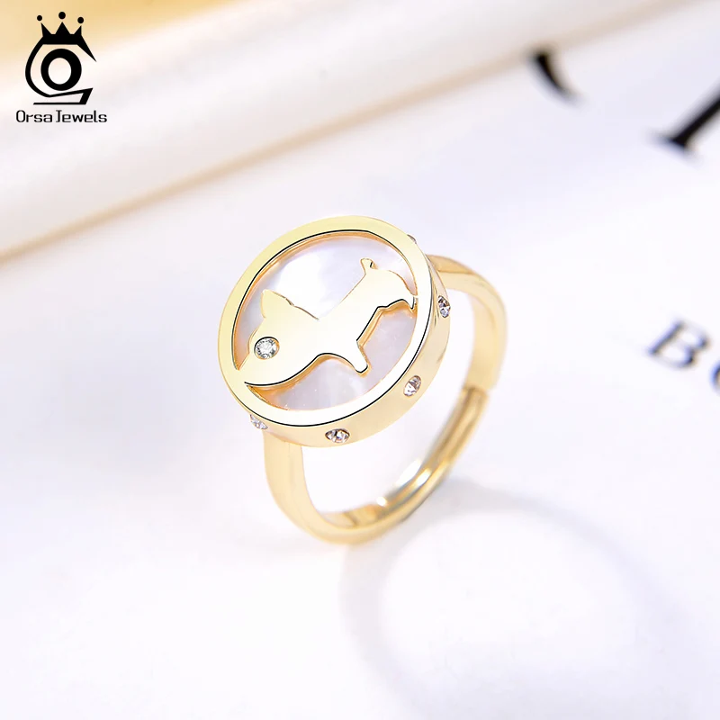 ORSA JEWELS Adjustable Ring 925 Sterling Silver Mother of Pearl Shell 14K Gold Plated Puppy Finger Band Pet Memorial Gift EQR13 | Украшения