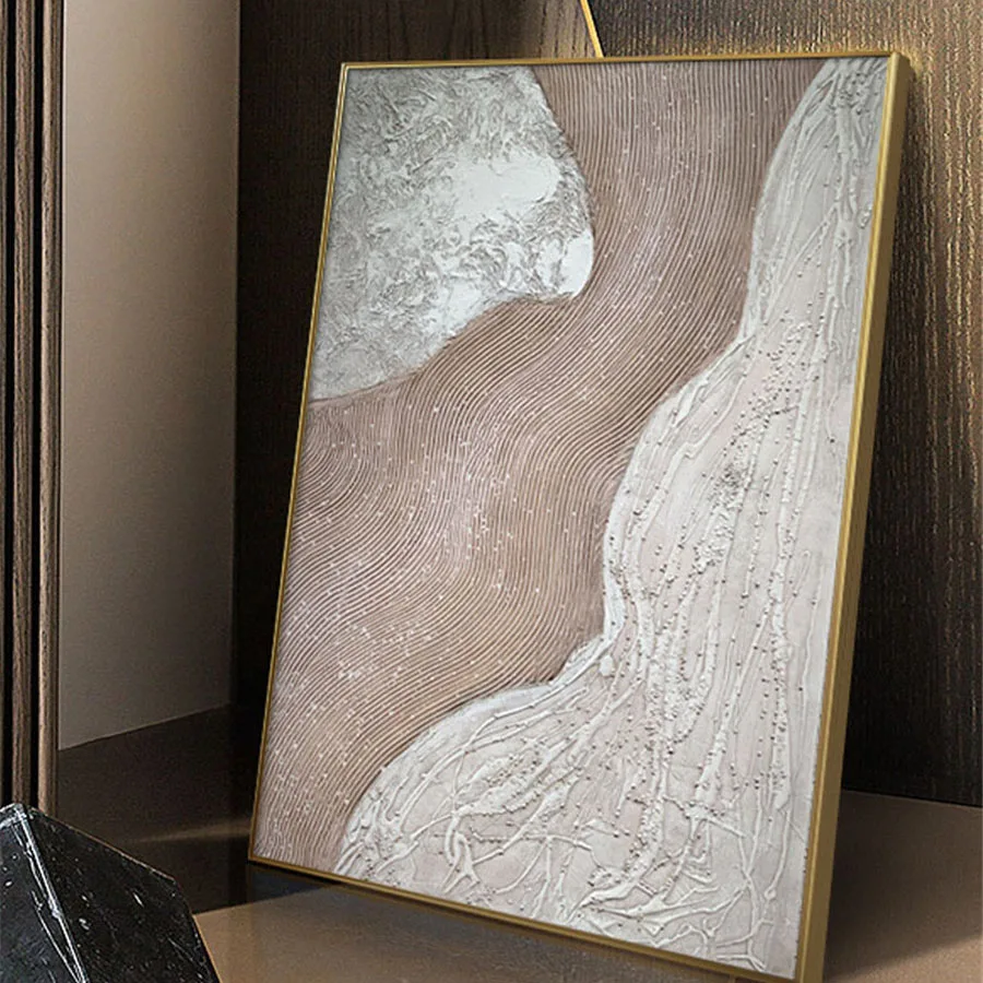 

100%Handpainted Modern Pictures On Canvas Bumpy Grainy Oil Painting For Room Decor Desert River Textured Brown Hang Wall Art