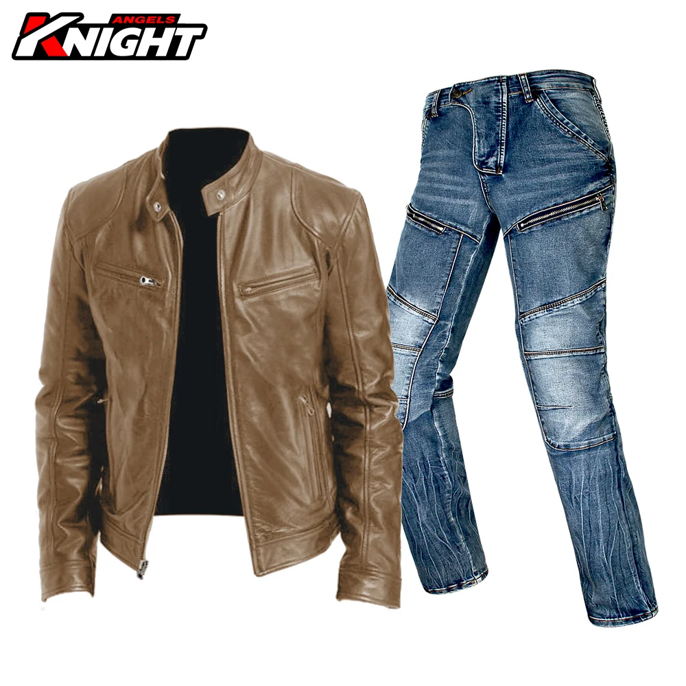 Кожаная куртка мужская мотоциклетная зимняя Осенняя Байкерская для мотокросса