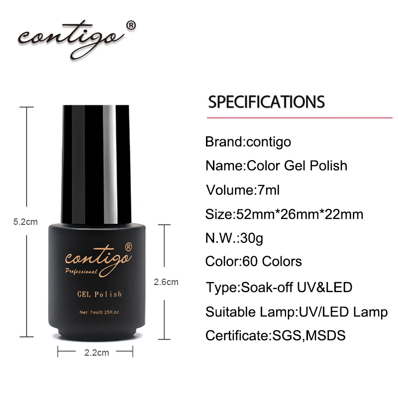 Contigo 7ml Semi-permanent UV Gel Varnish Manicure Colored for Nails Enamel Hybrid Nail Polish 60Colors Soak off Gellak New | Красота и