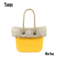 new winter autumn women ambag mini bag body with beige inner faux fox fur trim long rope handles obag o style totes handbag