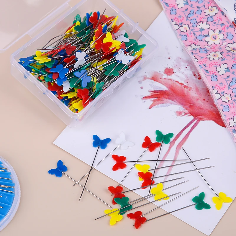 LMDZ 100 шт. Лоскутные штифты для шитья бабочки с плоской головкой смешанных цветов