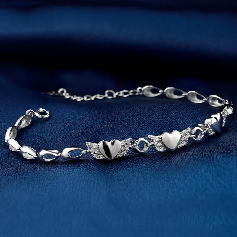 

Bague Ringen Delicate Pure 925 Sterling Silver Bracelet for Women Heart Wing Trendy Female Anniversary Gift Jewelry Wholesale