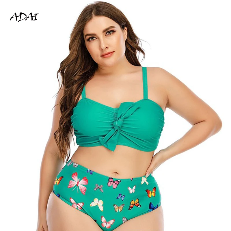 

High-Waist Swimsuit Women Plus Size 2 Piece Set Print Halter Bow Bikini Set Sexy Backless Bathing Suits Swimwear Beach Wear 4XL