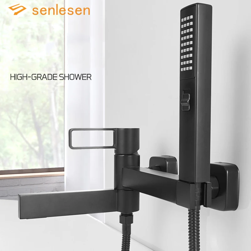 

Senlesen Black Bathtub Faucet Wall Mounted Hot Cold Bath Shower Set Crane Bathroom Shower Faucets With Handshower Mixer Tap