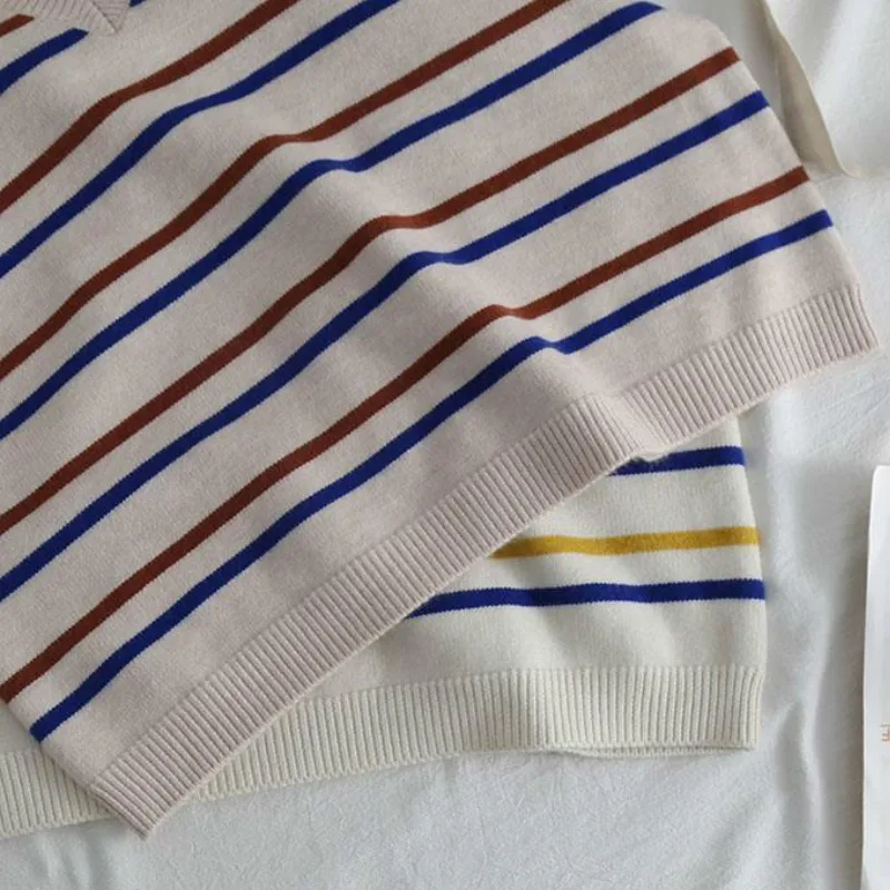

Sweater Vest Women Striped Loose Leisure V-neck Sleeveless All-match Korean-style Fashion Preppy-style Students Simple Panelled