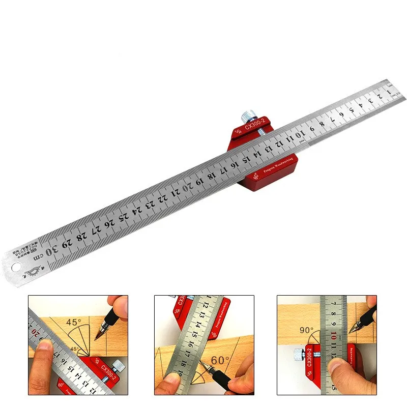 Регулируемая линейка для деревообработки круглый и центральный угол 45 градусов
