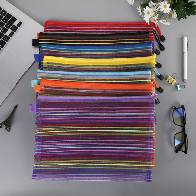 

24pcs Polyester colorful pull-side bag dirt-resistant student test paper storage bag office storage file bag