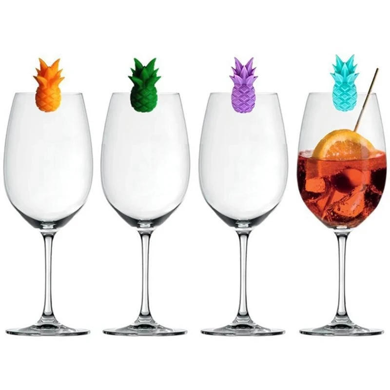 

6pcs Silicone Red Wine Glass Marker Creative Pineapple Marker Charm Drinking Glass Identification Cup Labels Tag Signs Bar Tools