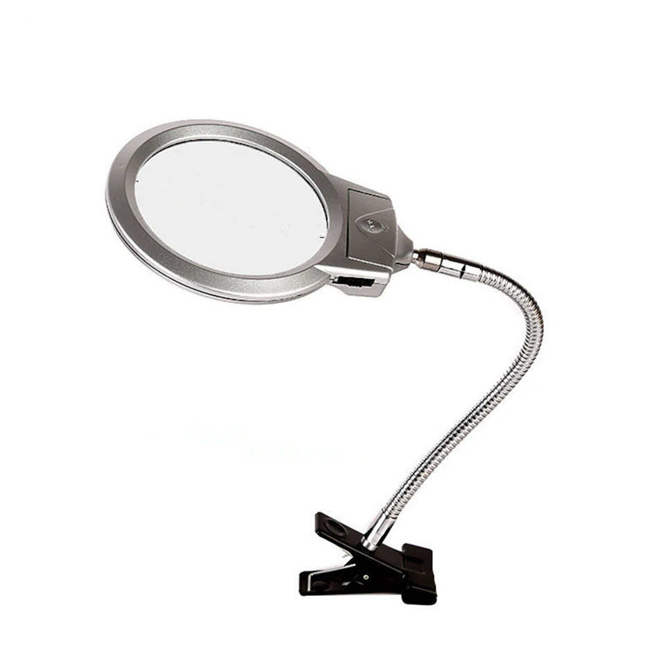 

Table lamp type magnifying glass with LED light round metal clip-on magnifying glass