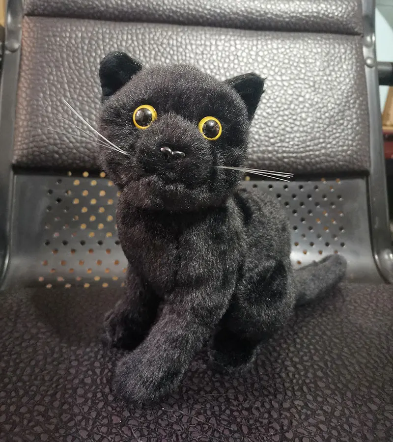 

23cm Lifelike Cats Plush Toys Sitting Black Cat Kitten Stuffed Animals Toys Soft Toy Gifts For Kids Pets