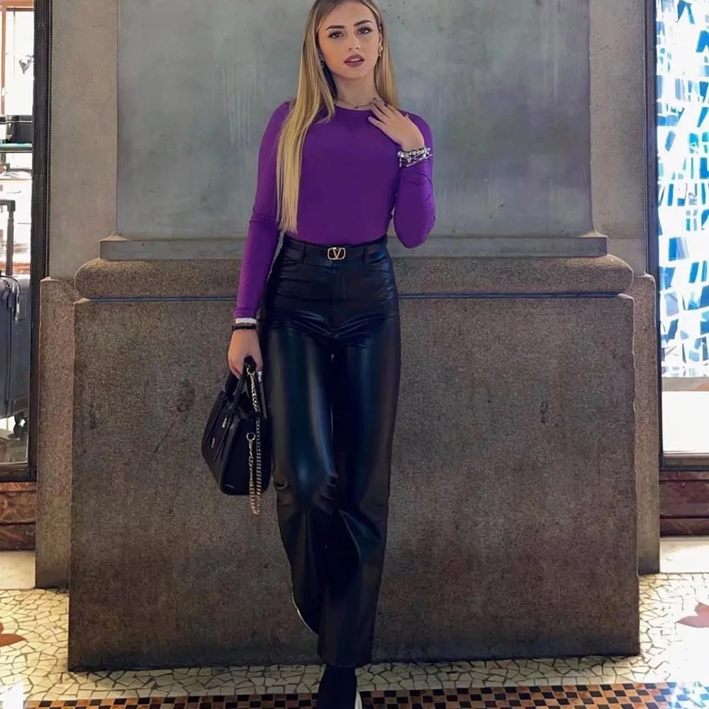 

Женский четырехцветный слитный приталенный пикантный Топ с длинным рукавом и круглым вырезом, новинка 2022