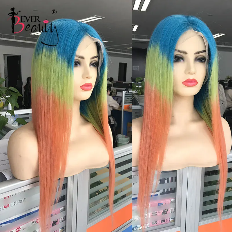 Прямые Цветные кружевные передние парики человеческие волосы Омбре розовый 613