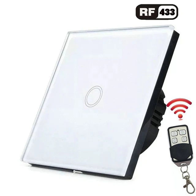 White Switch with RC ЕС Стандартный беспроводной дистанционный светильник, 1 банда 2 банда 3 банда RF433 дистанционный настенный сенсорный переключатель для умного дома, переключатель s - Цвет: White Switch with RC