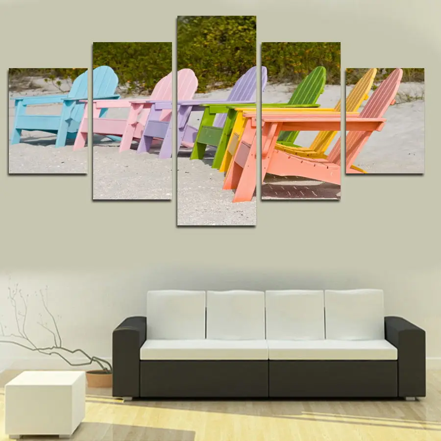 

Modern Poster Frame Wall Art 5 Pieces Beach Resort Seascape Canvas Painting Print Modular Picture Living Room Home Decoration
