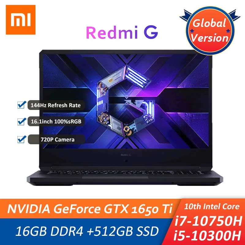 

Игровой ноутбук Xiaomi Redmi G, 16,1 дюймов, игровой ноутбук i7-10750H / i5-10300H GTX1650 Ti 16 Гб DDR4 512 ГБ SSD 100% sRGB, компьютер, ПК