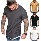 Новинка 2020, популярные мужские футболки, плиссированные, облегающие, с круглым вырезом, с коротким рукавом, однотонные, повседневные топы, рубашки, летняя Базовая футболка