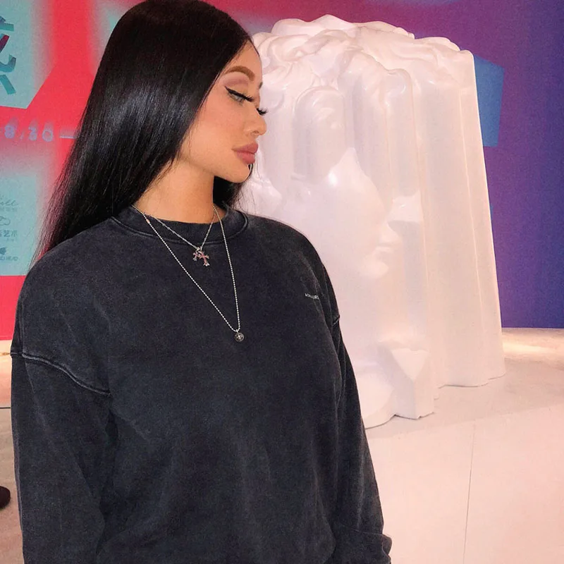 Уличный хлопковый свободный свитер с капюшоном 2 цвета | Женская одежда