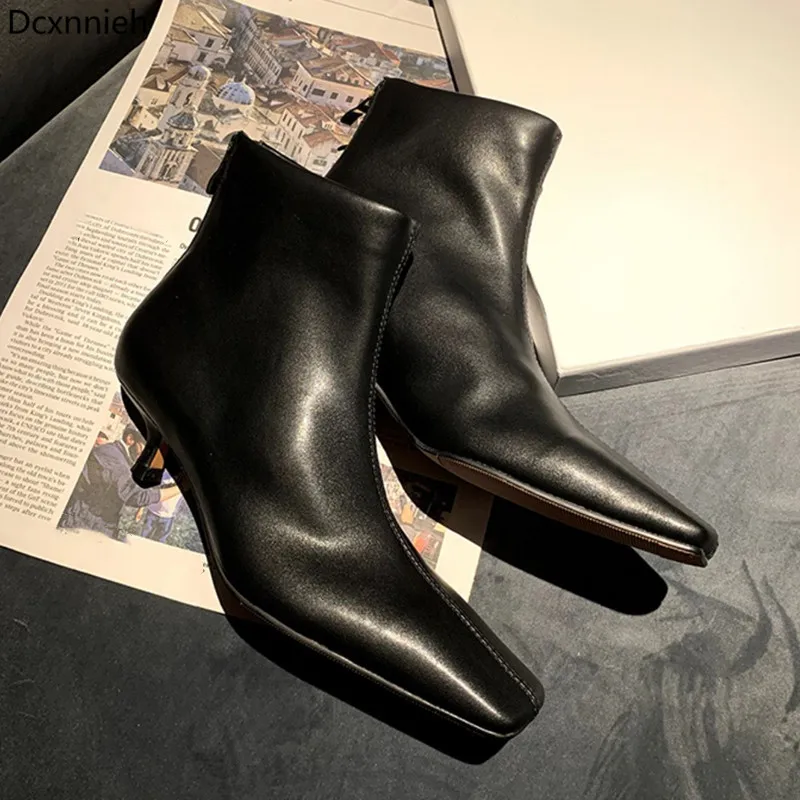 

New Square Toe Blue Green Elastic Boots Woman Zip Kitten Heel Ankle Boots For Women Runway Stretch Fabric Chelsea Boots Woman